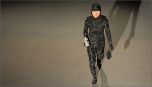 Jae Rhim Lee wearing the Mushroom Death Suit. photo: Mikey Siegel