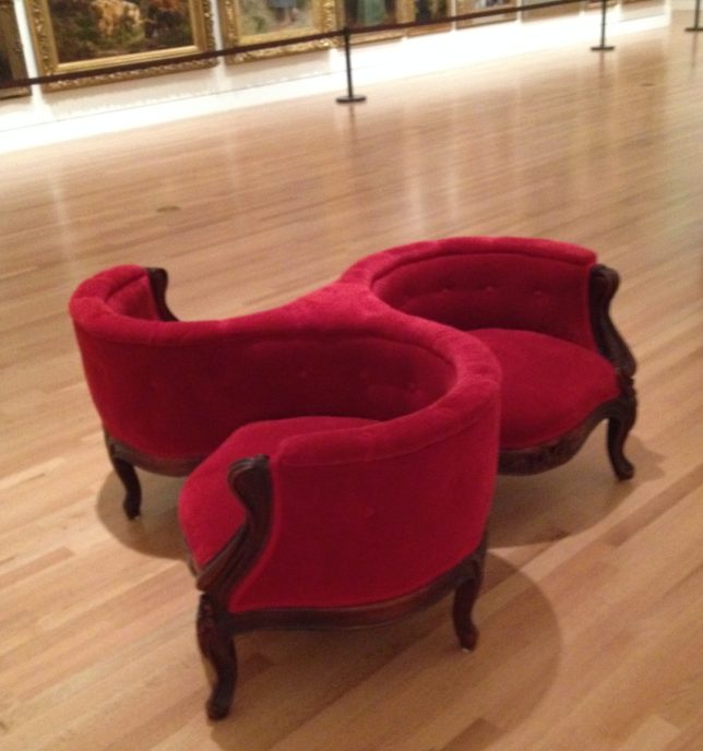 A gossip chair at the Frye